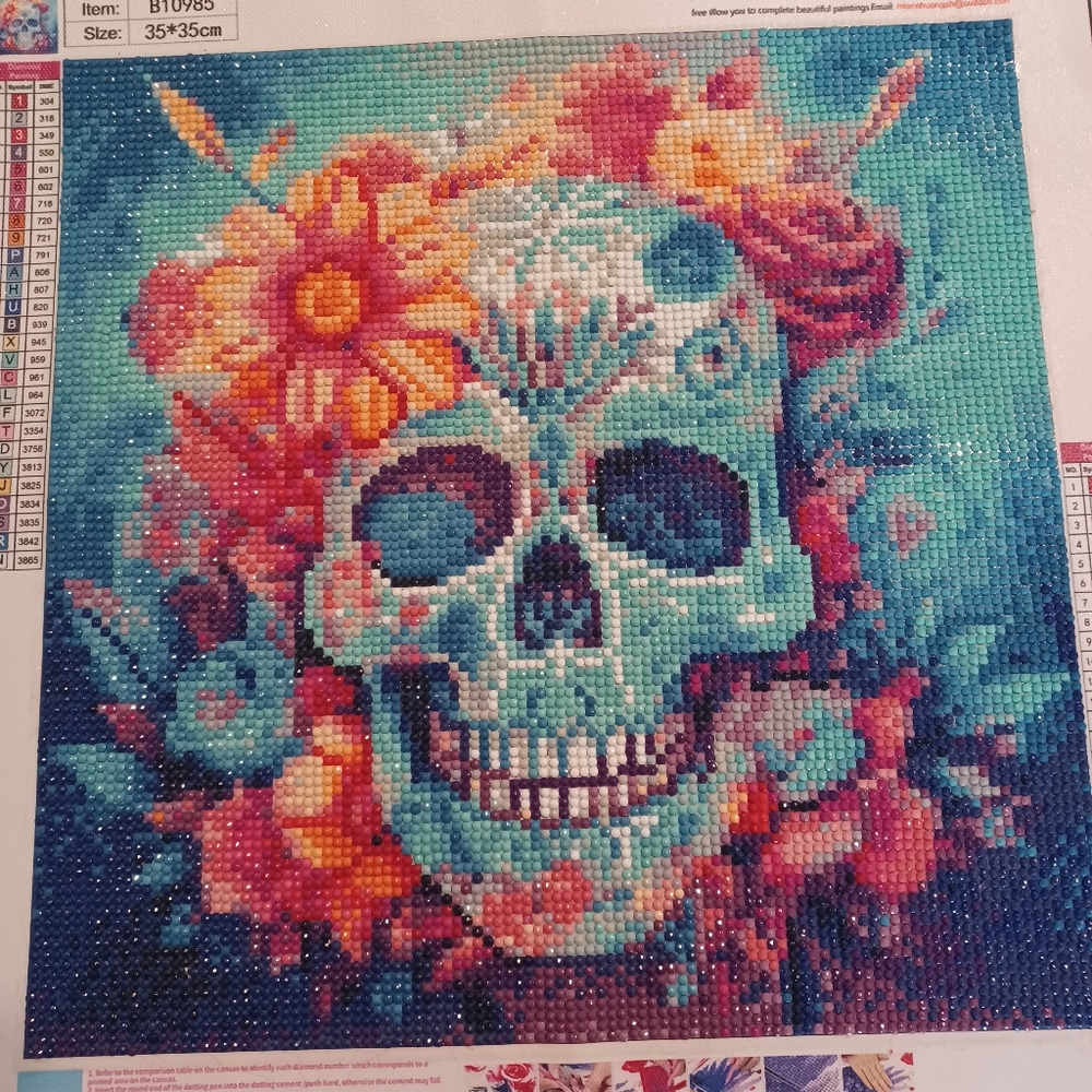 Sugar Skull & Flowers Blue 5D Diamond Painting Kit - Picture 5 of 6
